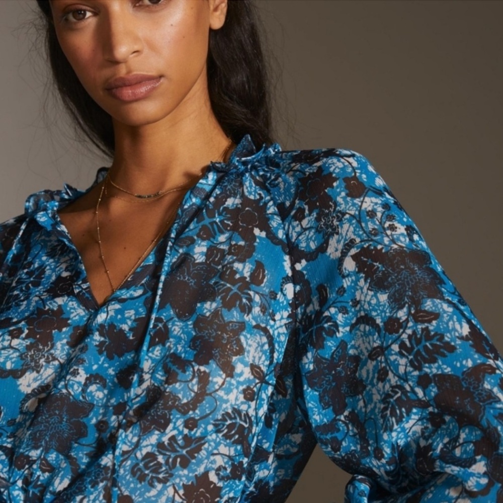 NWT Anthropologie By Anthropologie Sheer Printed Peasant SIZE SMALL - Picture 3 of 10